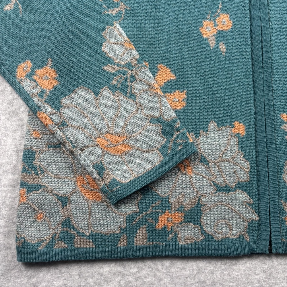 Pendleton Merino Wool Full Zip Cardigan Sweater Floral Teal Blue Womens Size L - Picture 4 of 16